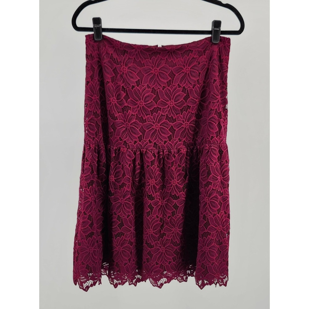 Ivanka Trump Burgundy Floral Lace Skirt Wine Scalloped Hem Size 10 Feminine